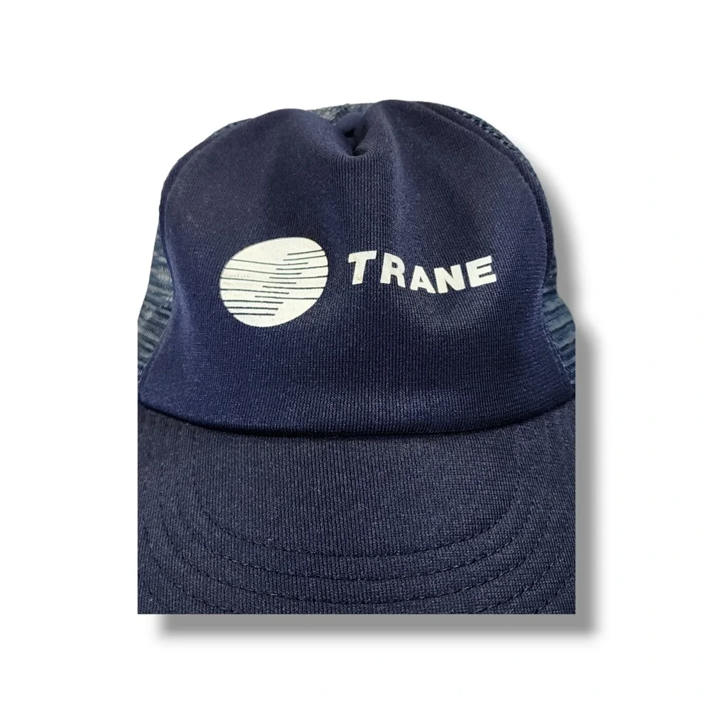 Vintage Trane Mesh Foam Snapback Trucker Hat Cap Blue USA‎ Made